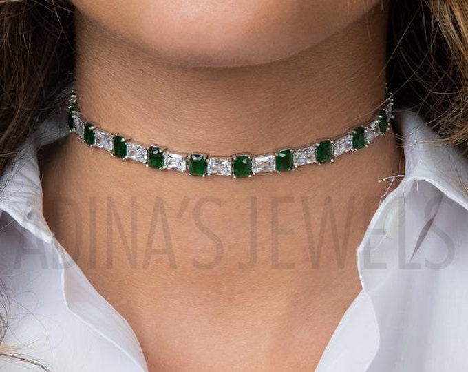 Emerald Choker Necklace | Emerald Necklace | Choker Necklace | Sterling Silver Choker | Silver Emerald | Emerald Jewelry | Choker Jewelry