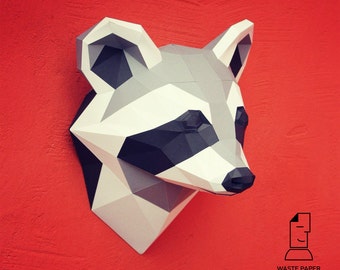 Papercraft raccoon head - printable DIY template