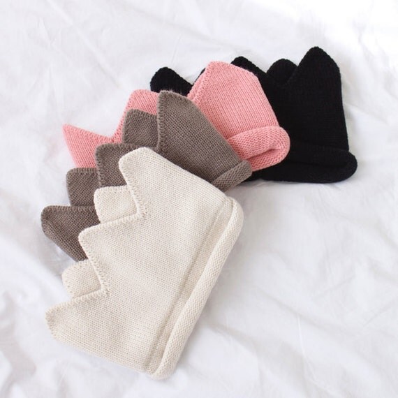 Knitted Crown Hat for Baby Girl & Baby Boy / Ivory Brown Black