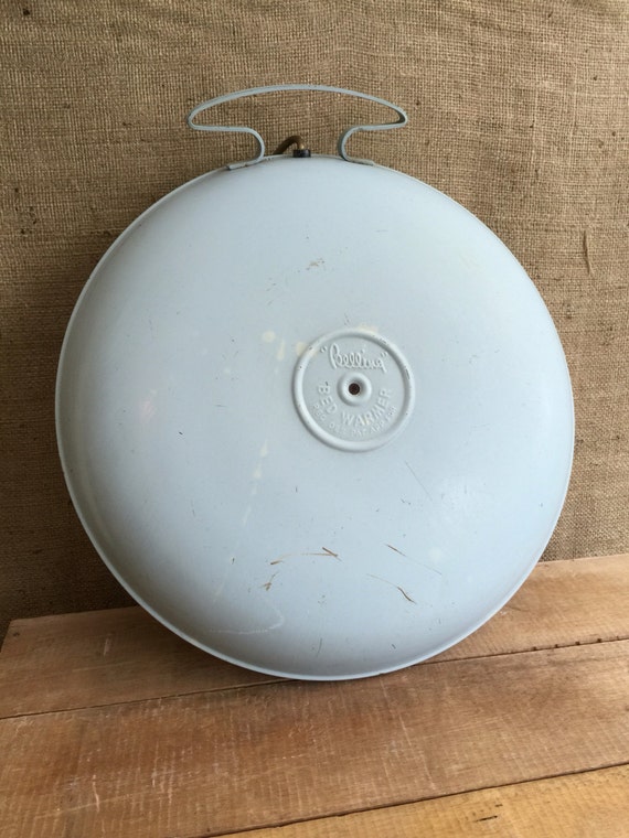 Retro Electric Bed Warmer Blue- Vintage Salvaged Metal Object Duck Egg Blue / Old 1960s Metal Curio / Upcycle Metal Lamp Stand Base