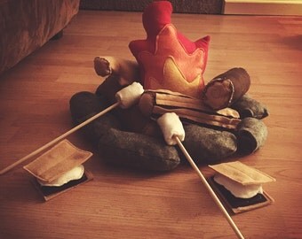 Kids Mini Storytime Childrens S'mores Campfire Felt Play set Playset Camping Set Little Campers Camp Fire Toys Plush Handmade