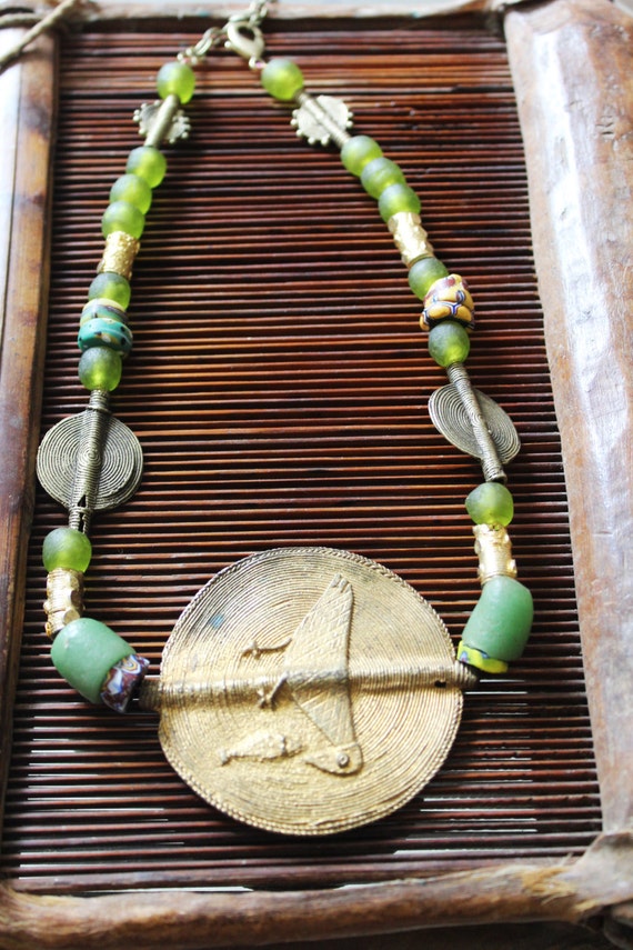 Asante Ghana bronze African beaded necklace unisex by AkerArts