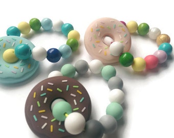 Silicone teether for baby, carrier clips, donut teether, teething rings, baby carrier toys, sensory toy, silicone teething, gift baby