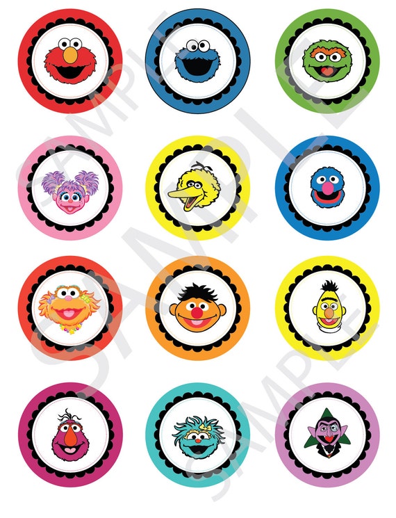 Sesame Street Cupcake Toppers 2 round cupcake toppers