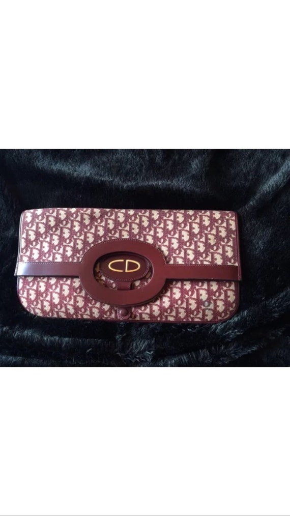 Vintage Christian Dior Monogram Envelope Clutch Dark Red