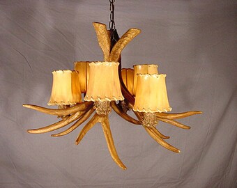 Reproduction Antler Mule Deer Chandelier Light RS-15, Rustic