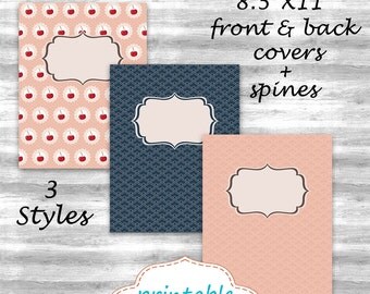 Printable Binder Cover - Set of 3 (8.5"x11"), Binder Cover and Spine, Office, School, Student, Teacher Printable, JPG format