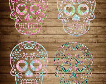 Sugar Skull decal, Lilly Pulitzer inspired decal, sugar skull sticker, yeti decal, sugar skull yeti decal, day of the dead, skull decal