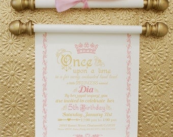 elegant princess scroll birthday invitation in gold and pink princess scroll invitation luxury scroll - Wedding Scroll Invitations elegant princess scroll birthday invitation in gold and pink princess scroll invitation luxury scroll - Wedding Scroll Invitations
