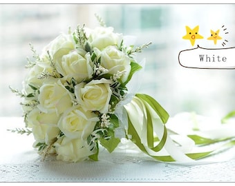 Artificial Silk Flower Wedding Bouquet Bridal Posy Flowers Rose Handmade Decor
