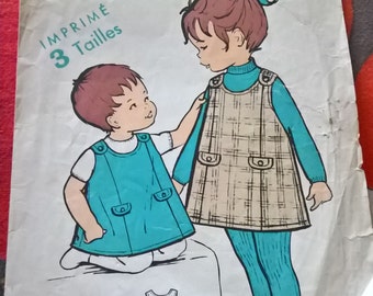 60's Fabulous french vintage pattern - "Patron Marie Claire" 19003 Jumper dress for a 8 months baby - CUT