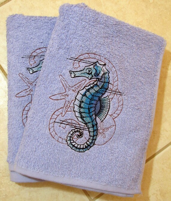 Seahorse Bath Towel Set Beautifully by YellowHippoHomeGoods