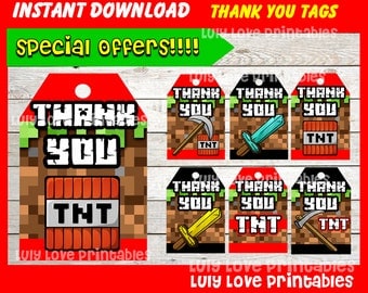 80% OFF SALE Inspired Minecraft Thank you Tags instant download ...