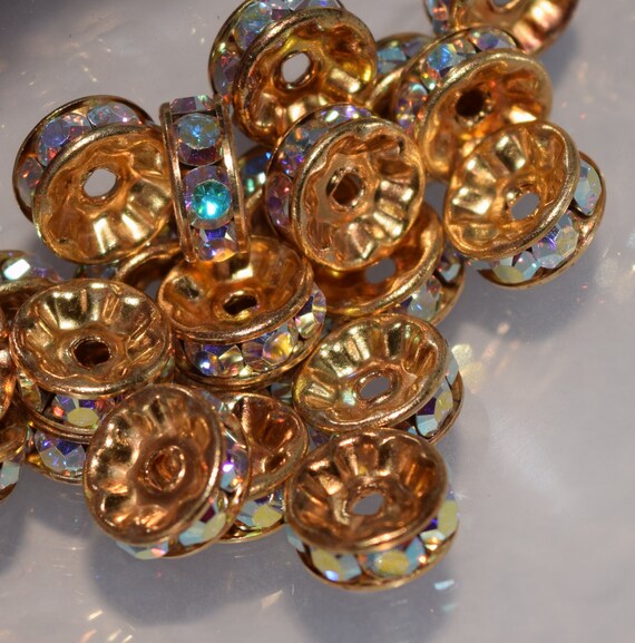 CLEARANCE Swarovski Crystal AB Rondelle Gold Spacer Beads