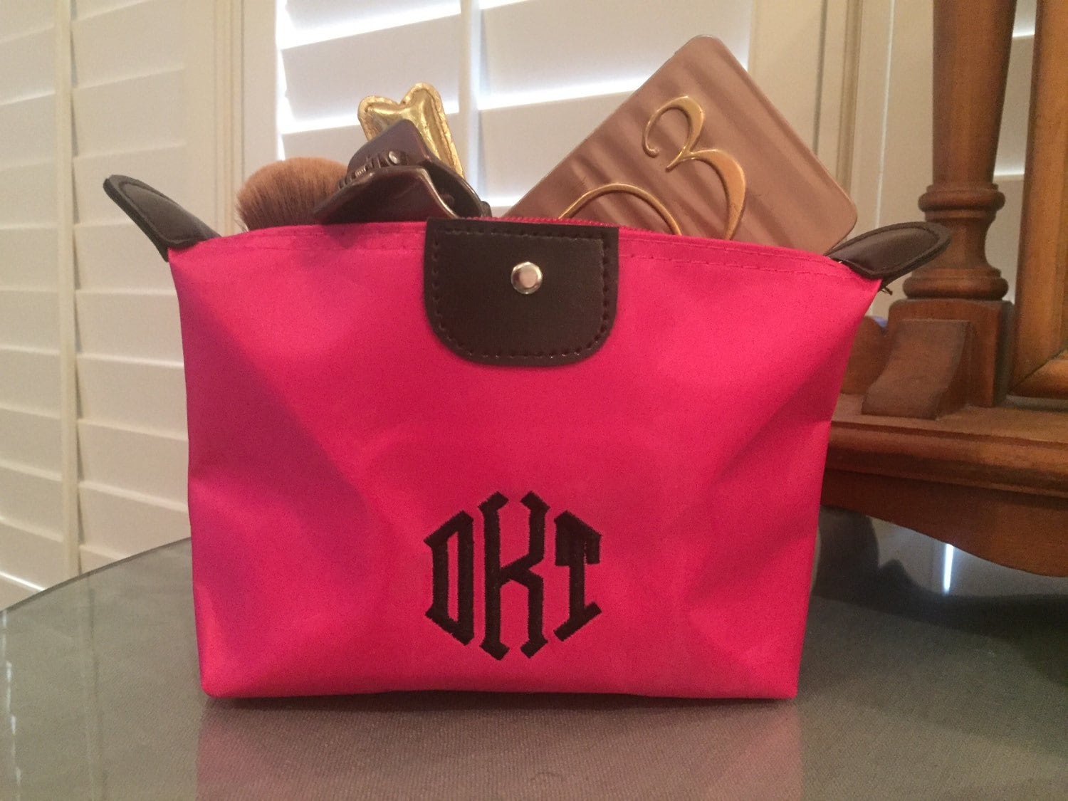 Monogrammed makeup bag hot pink cosmetic bag by SweetTmonogram