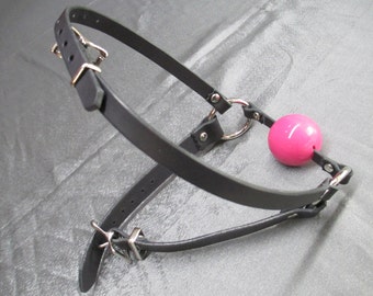 Medical Grade Silicone and 100% Black Leather Head Harness Ball Gag