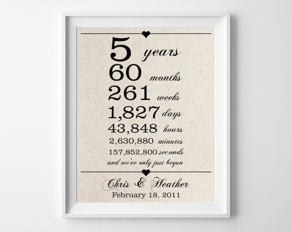 5 years together Cotton Gift Print 5th Anniversary Gifts