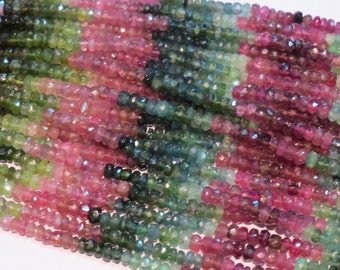 Natural Multi Color Tourmaline Faceted Rondelle Semi precious stone Gemstone Bead Strand 14" loose beads Healing Crystals Jewelry Supplies