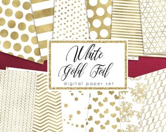 White & Gold Foil Digital Paper Pack | Gold Digital Papers, Gold Confetti | Holiday Papers | Gold Foil Christmas Papers | Set of 12 JPEGS