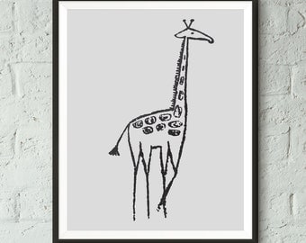 Black and White, Nursery Print, Giraffe, Animal Print