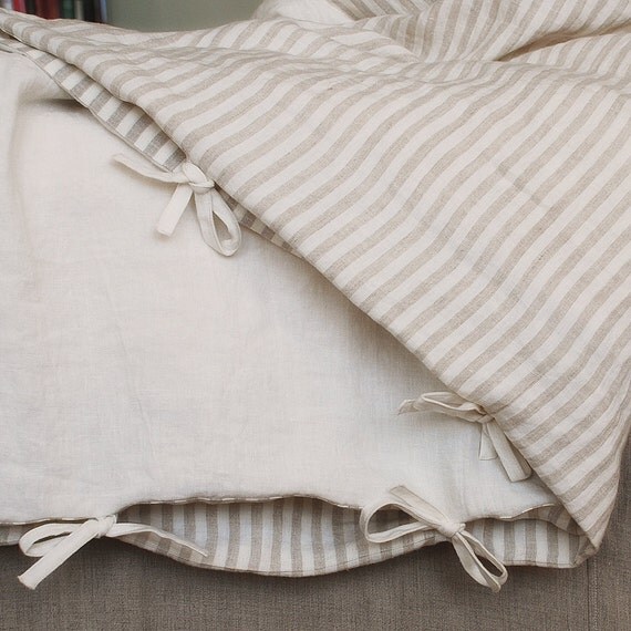 Vintage reversible linen duvet cover w ties / by DejavuLinen