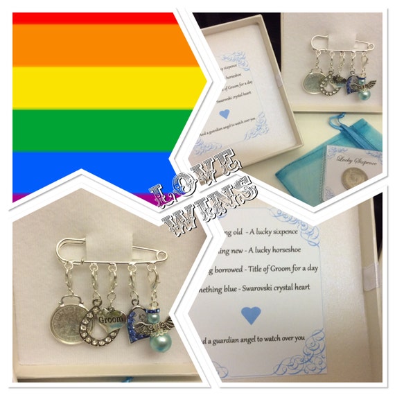 Groom pin, same sex marriage gift. Something old, something new ...
