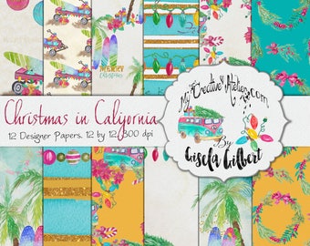 Digital Christmas Paper. Christmas in California