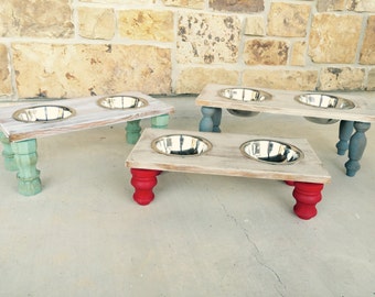 Small Double Dog/Cat Feeder, Dog Bowls, Elevated Dog Bowl, Dog Bowl, Wooden Dog Feeder, Pet Feeder, Elevated Pet Feeder