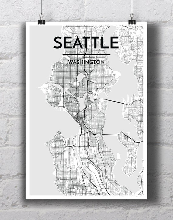 Black & White Seattle City Map Print