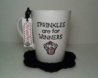 Sprinkles Are For Winners Mug - Flo from Progressive - Funny Mug - Insult Mug - Inpirational Mug - Stoneware Mug - Hand Painted Customizable