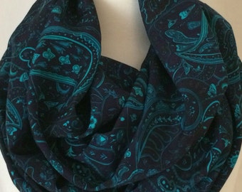 Paisley Navy Turquoise Infinity Scarf Gift for Her Scarf Scarves Christmas Fall Winter Tube