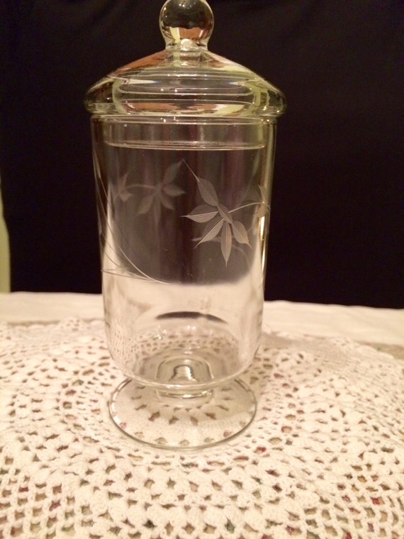Vintage Etched Glass Jar with Lid