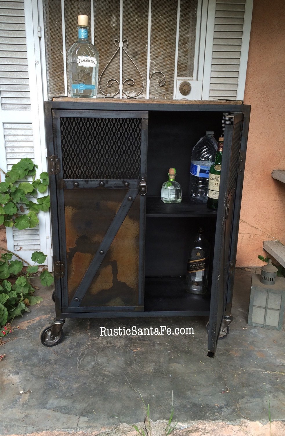 Bar cart liquor rolling salon station by RusticSantaFe
