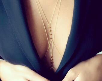 Mallie Beaded Layered Body Chain Bralette Necklace