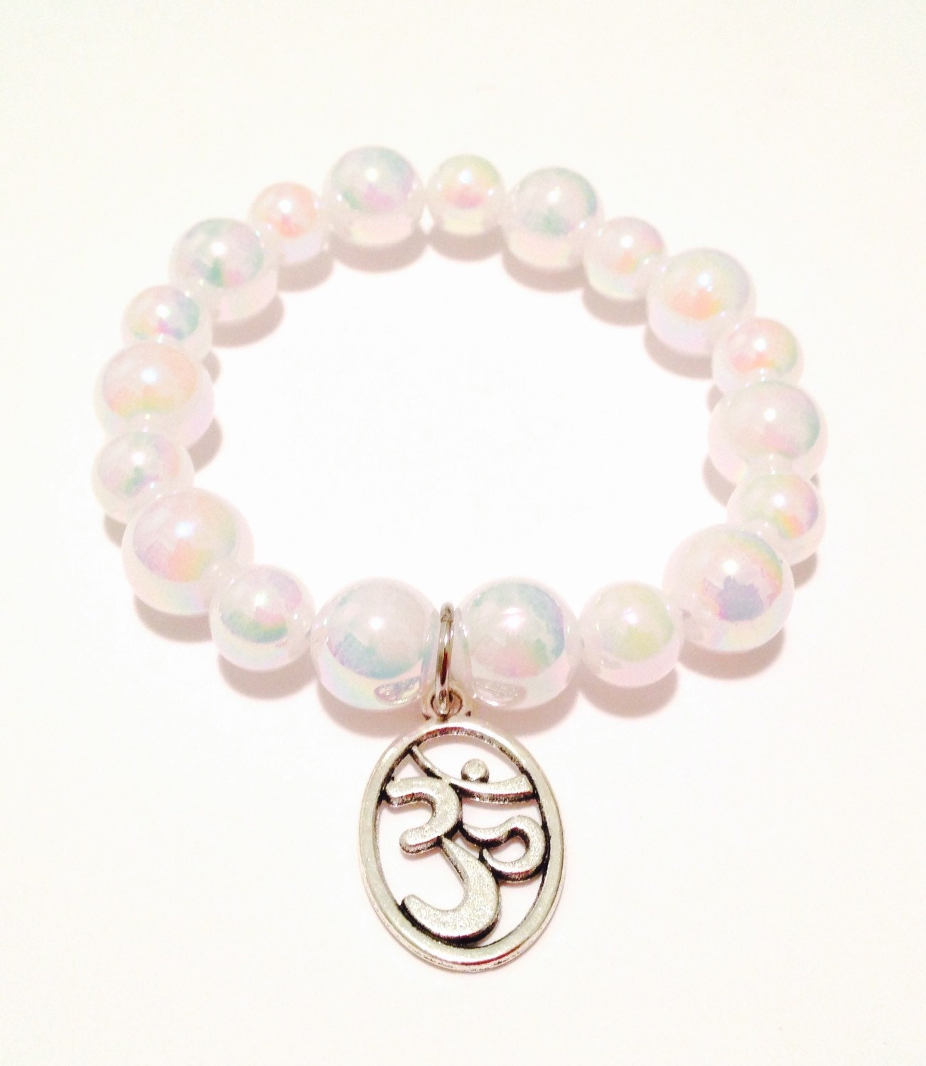 Om Bracelet Elastic Om Bracelet White Pearl Om Bracelet