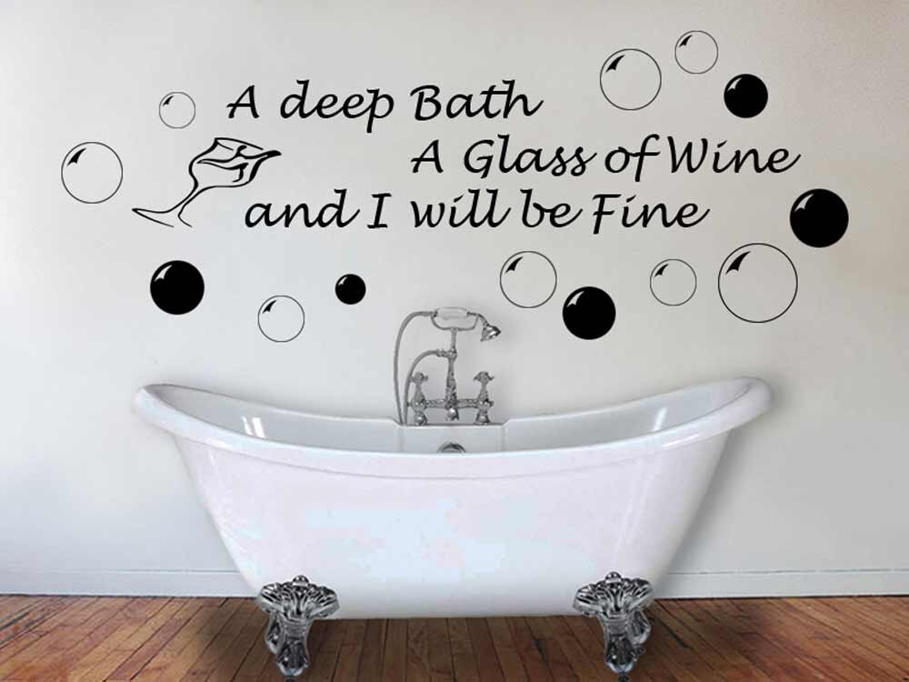 Bathroom Wall Sticker Quote Deep Bath Glass of by GraphicsnTees