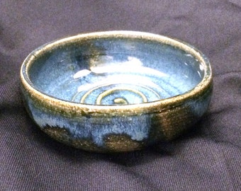 Wheel thrown blue stoneware spoon rest or shallow utility dish. SR1.