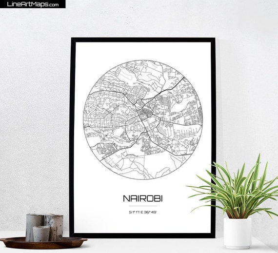  Nairobi  Map Print City Map Art  of Nairobi  Kenya Poster