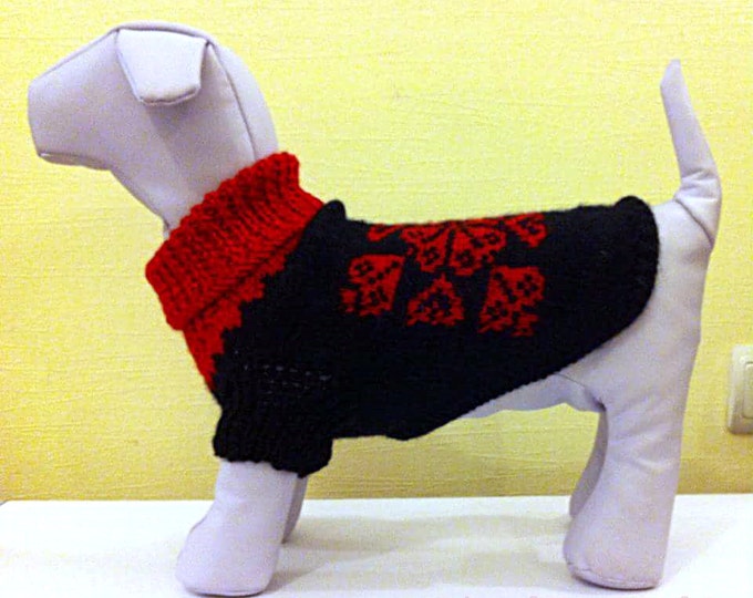 Knit Pattern Sweater For Dog. Pet Pattern Black Red Sweater. Knit Dog Pattern Handmade Clothing. Sweater for Dog. Dog Clothes. Size M