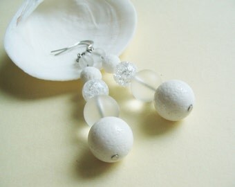 White Coral Earrings Clear Quartz Earrings White Gemstone Earrings Dangle Earrings White Coral Jewelry Beaded Earrings Gift for Her