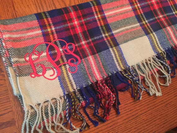 Monogrammed Plaid Scarf Personalized Womens Scarf