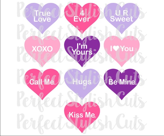 Download Valentine Candy Hearts SVG DXF EPS png Files for Cutting