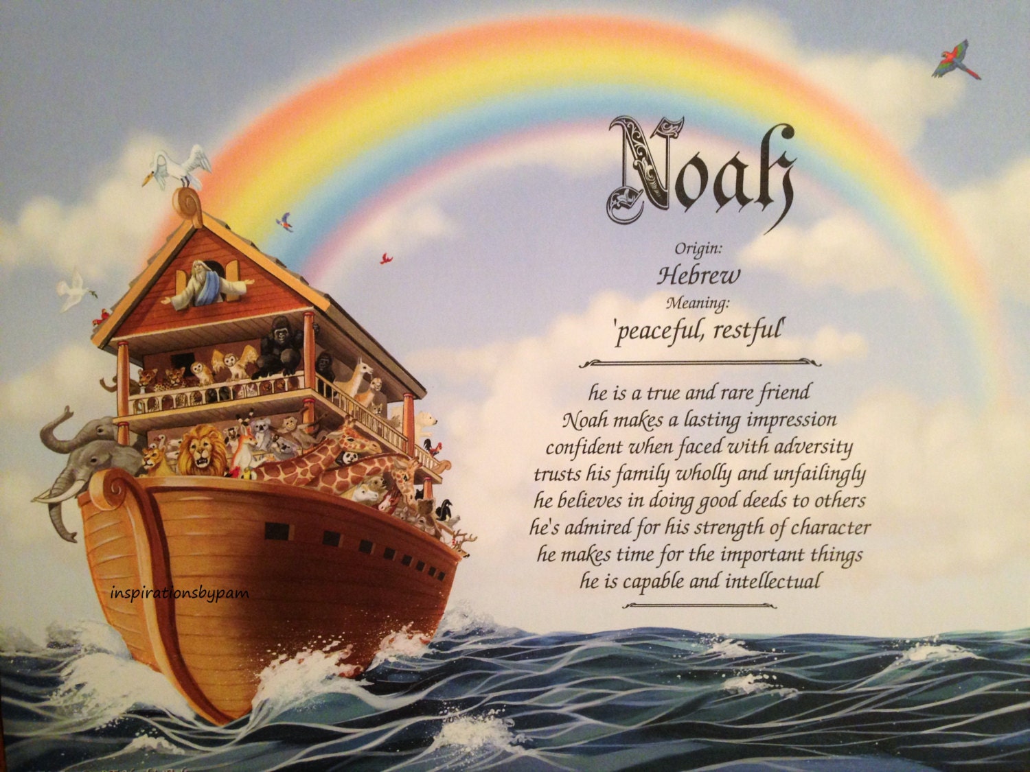 Noah First Name Meaning Art PrintName Meaning Art8x10