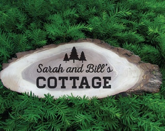 Custom Rustic Cabin Sign, Lake house Sign, Cottage Sign, Trailer Sign, Outdoor Custom Name Sign, Wood Slice sign, cottage decor