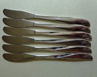 Vintage Oneida Twin Star Stainless Flatware 6 Butter Spreader Knives Knife