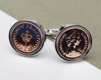 1977 half penny coin cufflinks - 40th birthday gift - silver