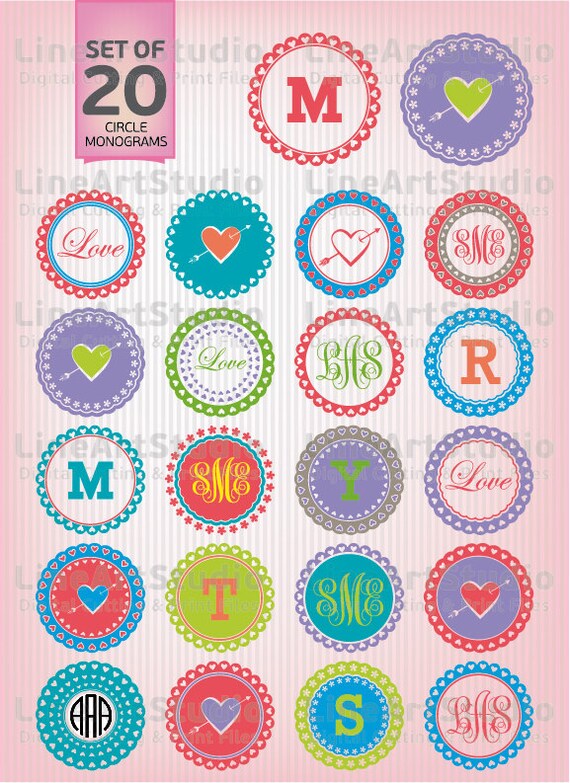 Download SVG Set 20 Circle Monogram Valentine's Day Circle by ...