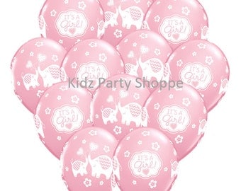 12ct It's A Girl ELEPHANT 11" Latex Balloons Baby Shower Party Supplies Decoration Centerpiece Gender Reveal Ideas