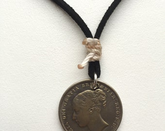 Handmade Assassin's Creed Syndicate Jacob Frye Cosplay Necklace with Victorian Shilling Coin and Real Leather