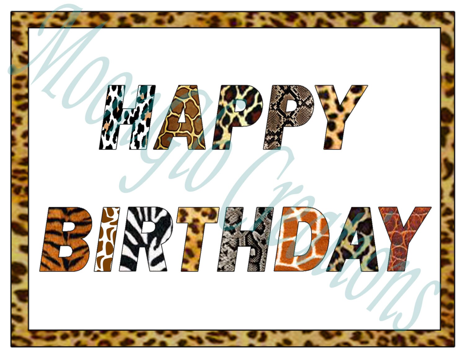 Happy BirthdayBirthday card Animal print fontPrintable